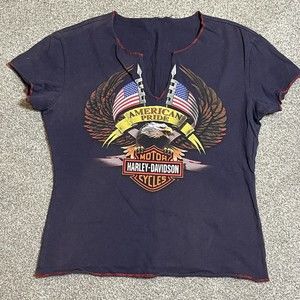 Vintage Harley Davidson  Women's Motorcycle Distressed Tshirt Eagle  USA No Tag